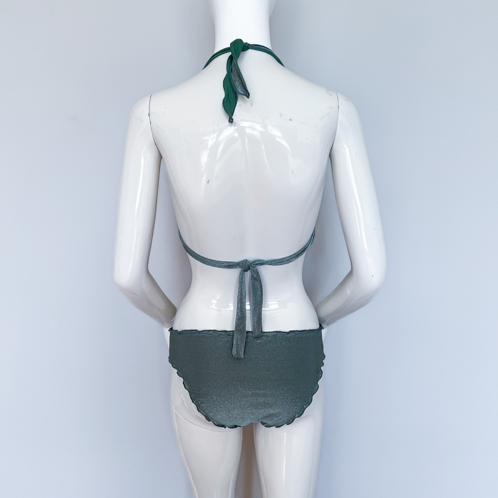 Calzedonia Formentera Bikini Set Sage Green Metallic Halter Swim M/36 - Picture 2 of 12